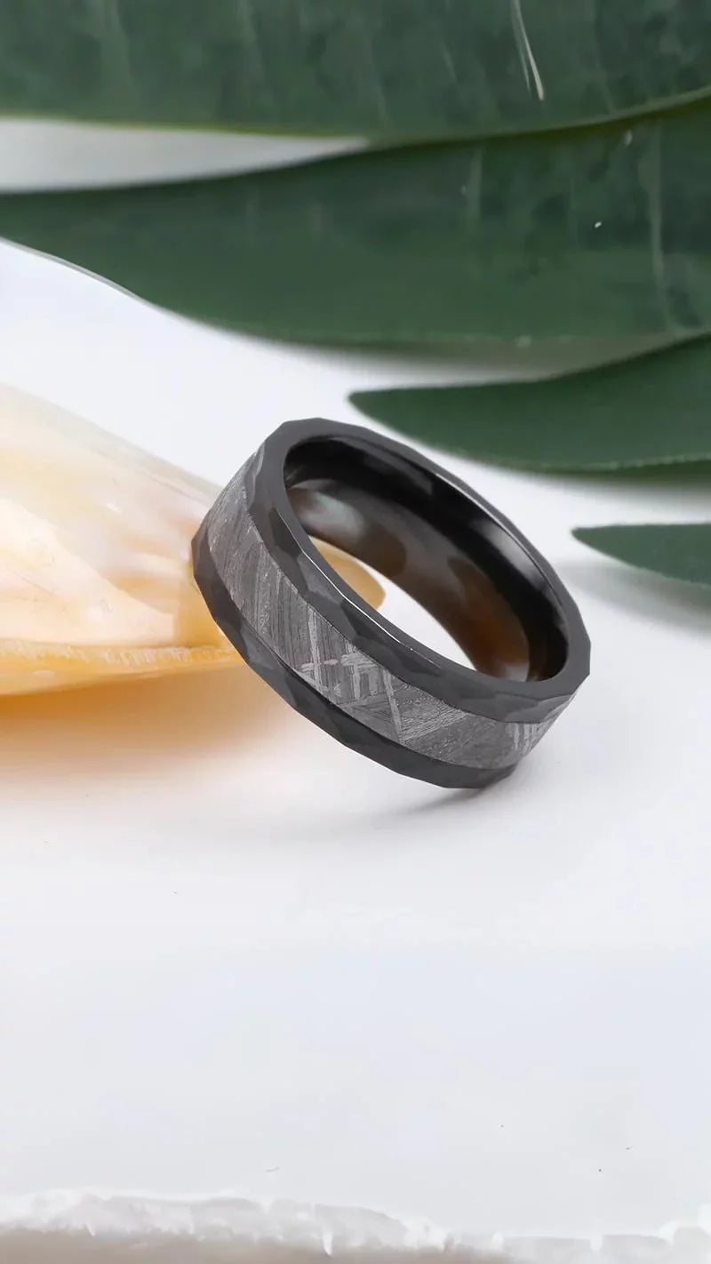 Black Tungsten and Muonionalusta Meteorite ring