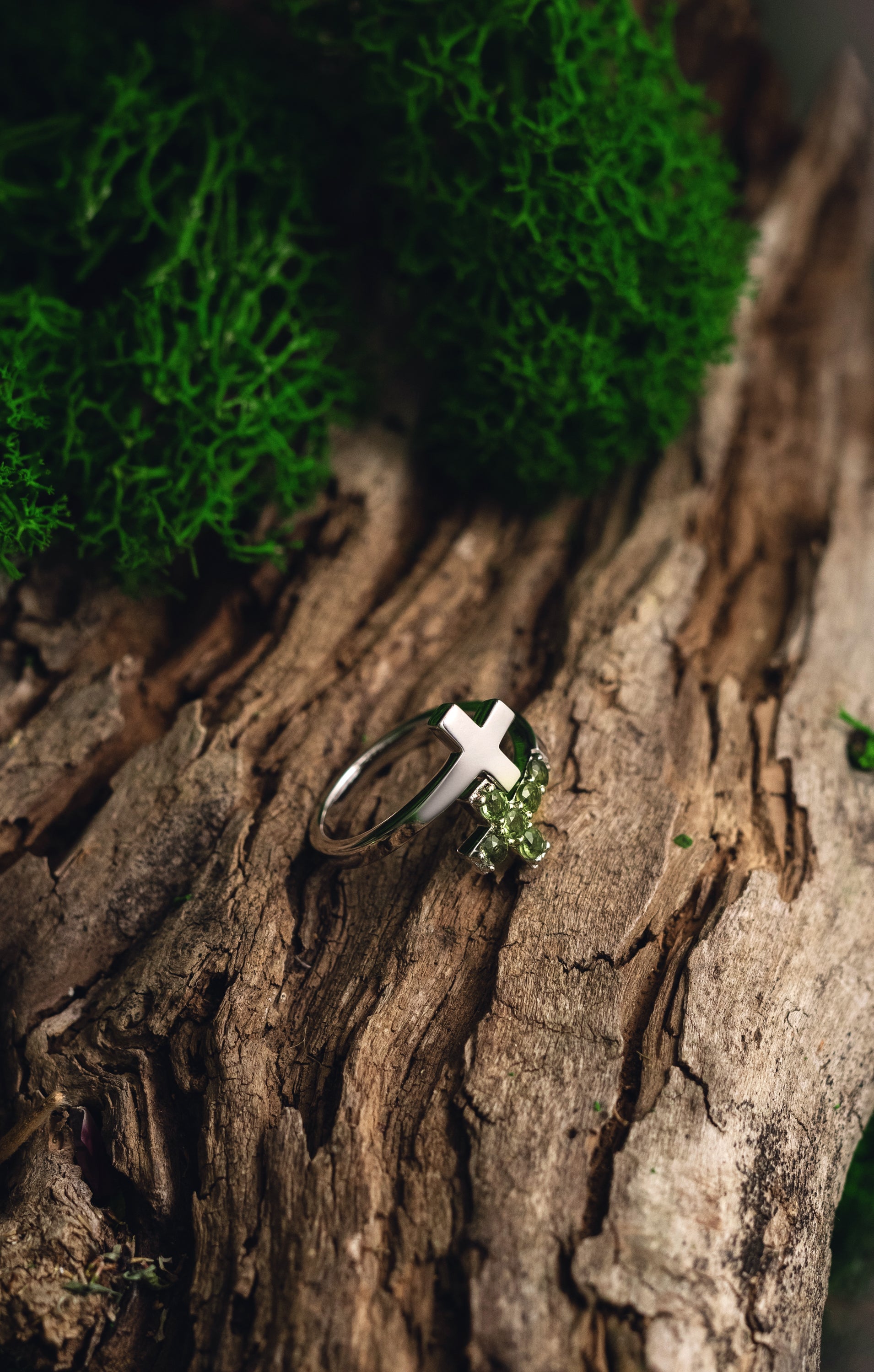 Moldavite Cross ring